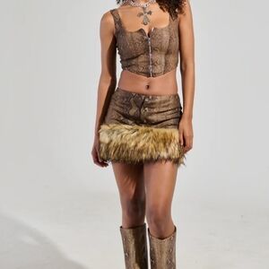 AKIRA Brown Faux Fur Mini Skirt